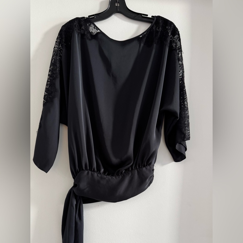 Ramy Brook Silk and Lace Black Top